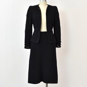 Vintage 1980s Adolfo Black Two-Piece Wool Jacket & Skirt Suit Set